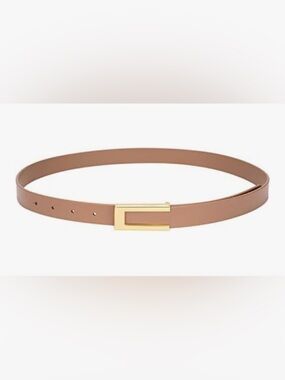 YooAi Women's Beige Leather Skinny Belt With Gold Buckle, NWT!